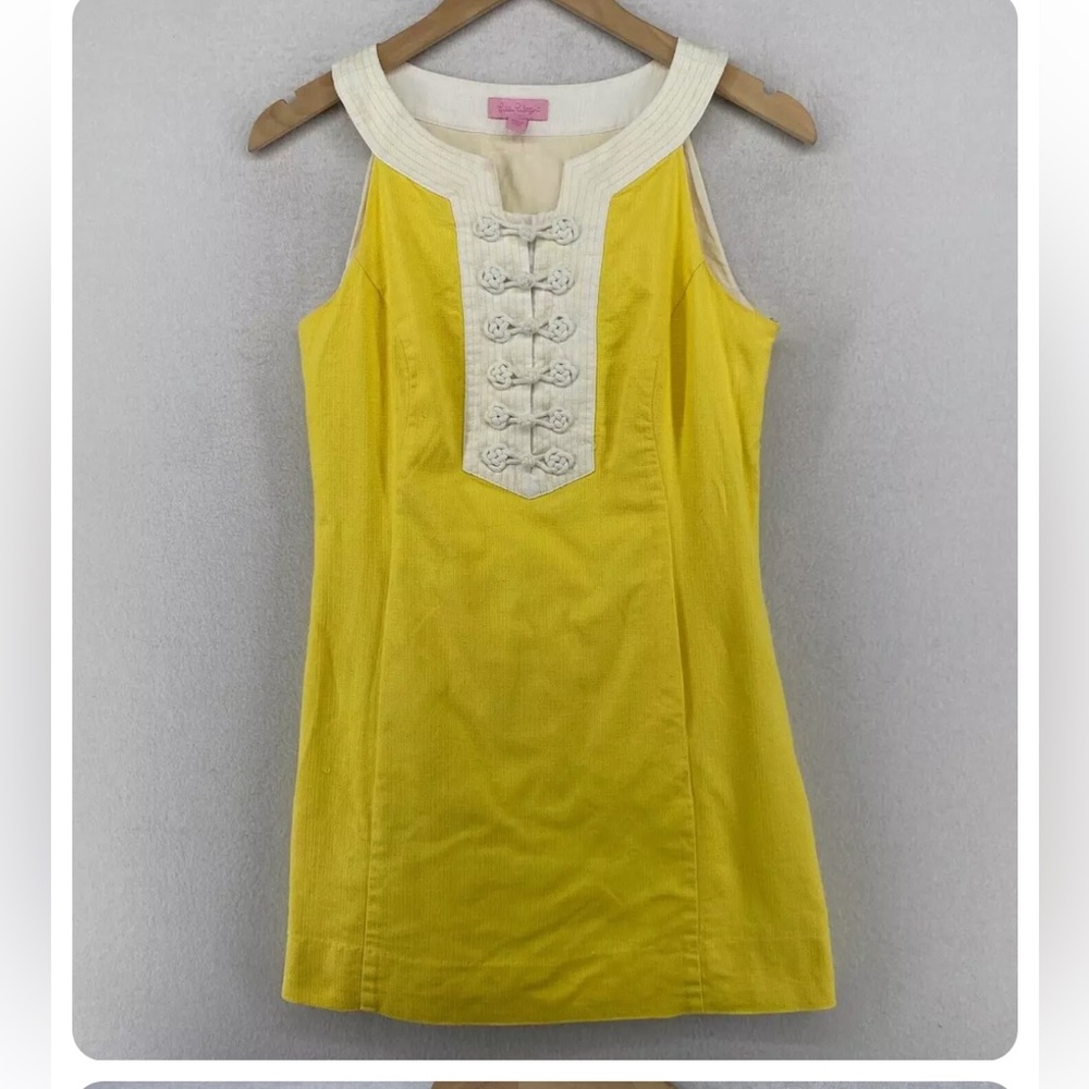 Lilly Pulitzer Yellow Sleeveless Dress With White Trim & Embellishments - 4